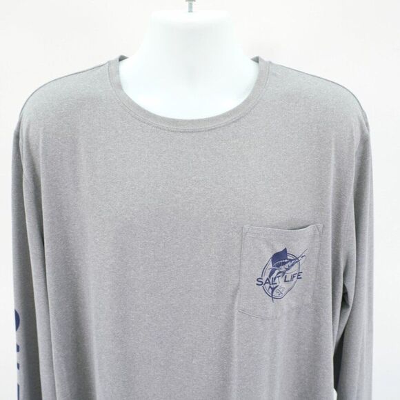 Salt Life U-Vapor SLX Gray Long Sleeve T-Shirt 2XL Crew Neck‎ Front Pocket - Picture 1 of 12